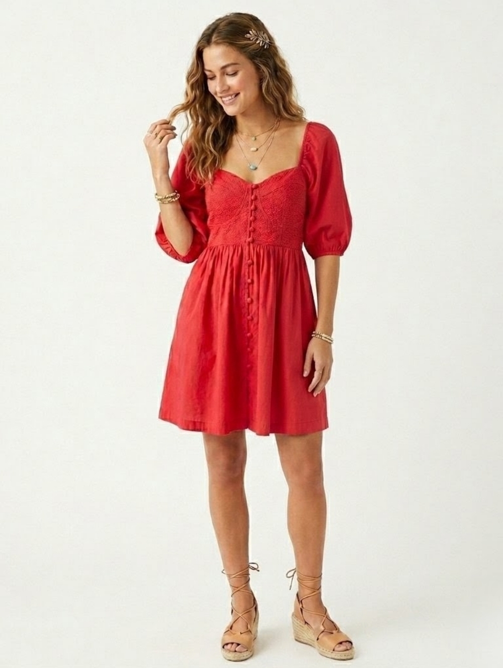 Maeve by Anthropologie Red Puff Sleeve Mini Dress - Small